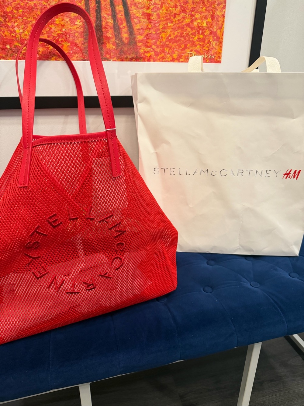 H&M x Stella McCartney 
Bright Red Perforated Mesh Tote
